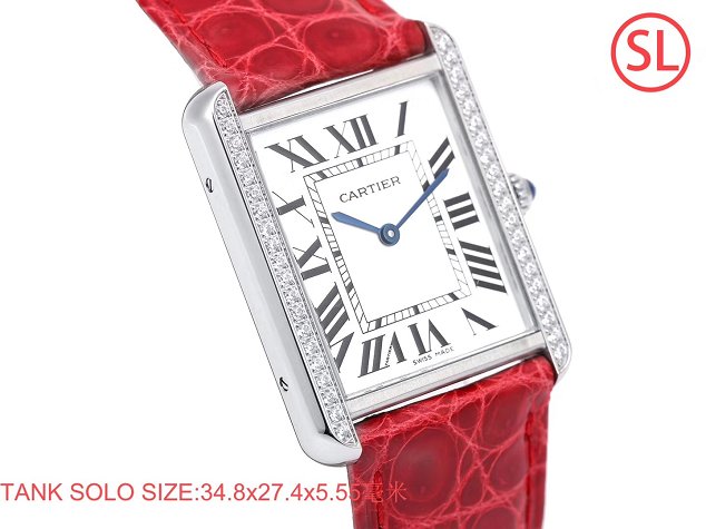 Cartier tank quartz watch diamond medium crocodile leather W6200003 red