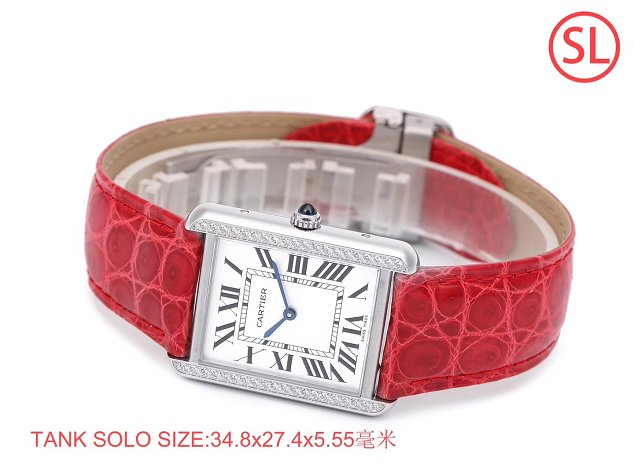 Cartier tank quartz watch diamond medium crocodile leather W6200003 red