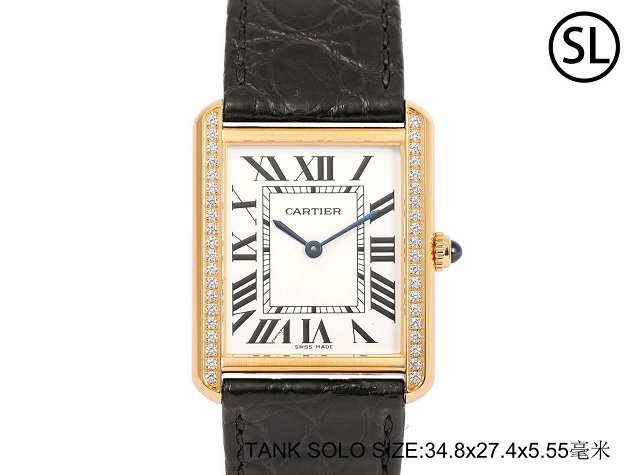 Cartier tank quartz watch diamond medium crocodile leather WA520301 black