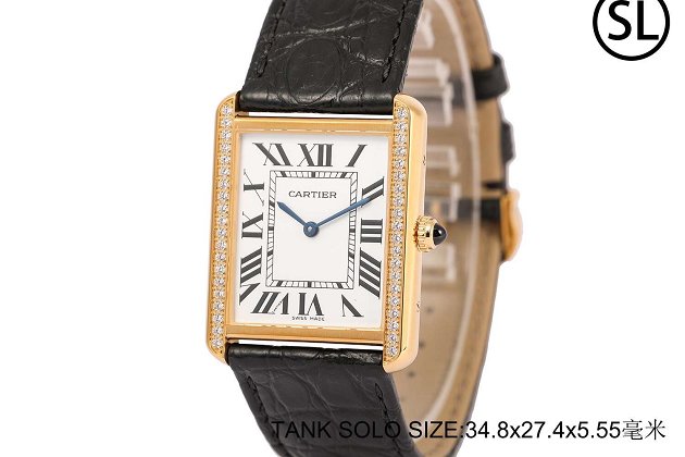 Cartier tank quartz watch diamond medium crocodile leather WA520301 black