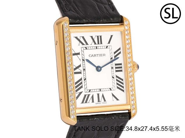 Cartier tank quartz watch diamond medium crocodile leather WA520301 black