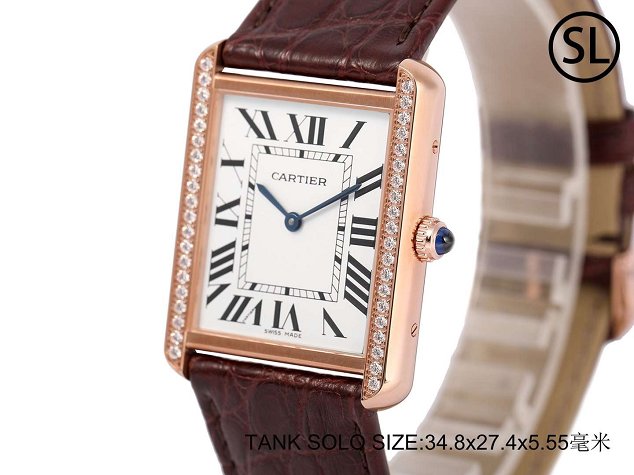 Cartier tank quartz watch diamond medium crocodile leather WA520301 coffee