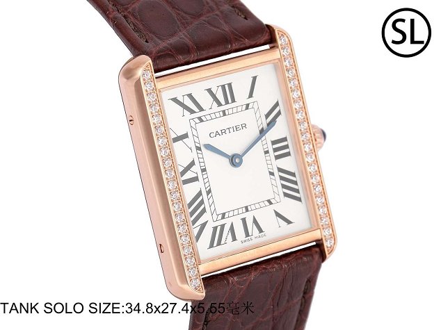 Cartier tank quartz watch diamond medium crocodile leather WA520301 coffee