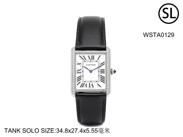 Cartier tank quartz watch diamond medium togo leather WSTA0129 black