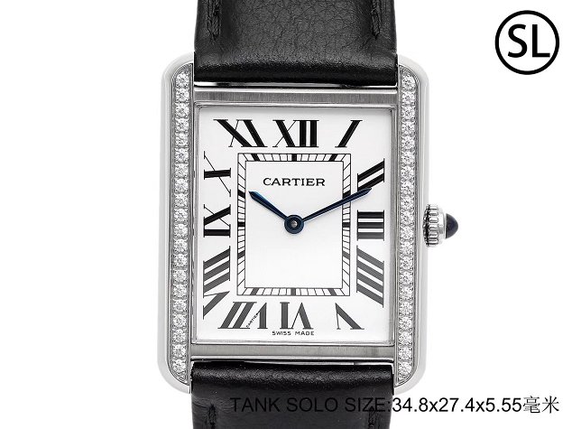 Cartier tank quartz watch diamond medium togo leather WSTA0129 black