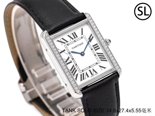 Cartier tank quartz watch diamond medium togo leather WSTA0129 black