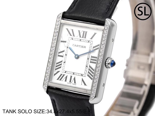 Cartier tank quartz watch diamond medium togo leather WSTA0129 black