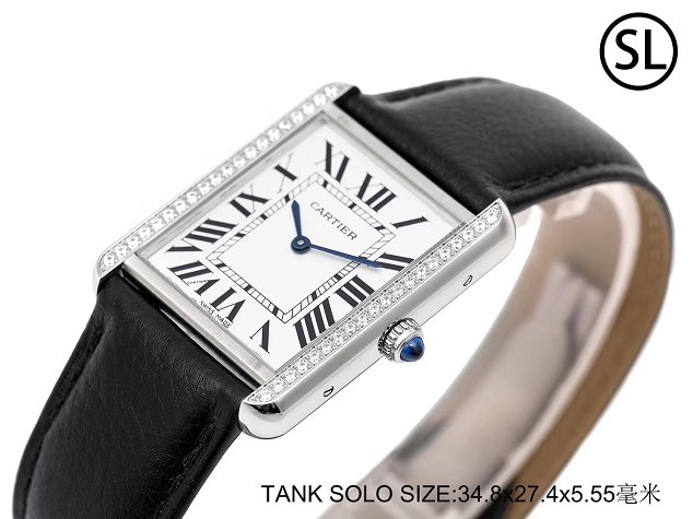 Cartier tank quartz watch diamond medium togo leather WSTA0129 black