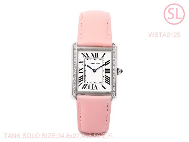 Cartier tank quartz watch diamond medium togo leather WSTA0129 pink