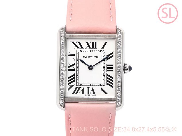 Cartier tank quartz watch diamond medium togo leather WSTA0129 pink