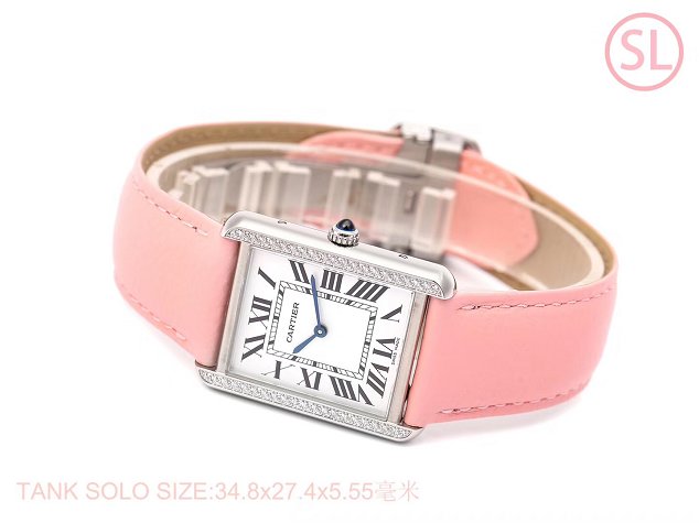 Cartier tank quartz watch diamond medium togo leather WSTA0129 pink