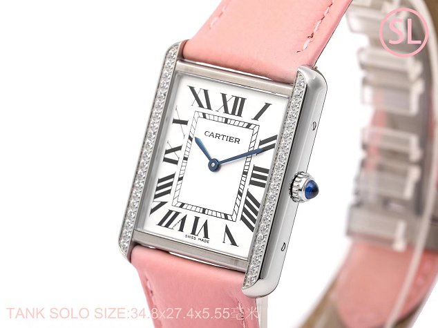 Cartier tank quartz watch diamond medium togo leather WSTA0129 pink