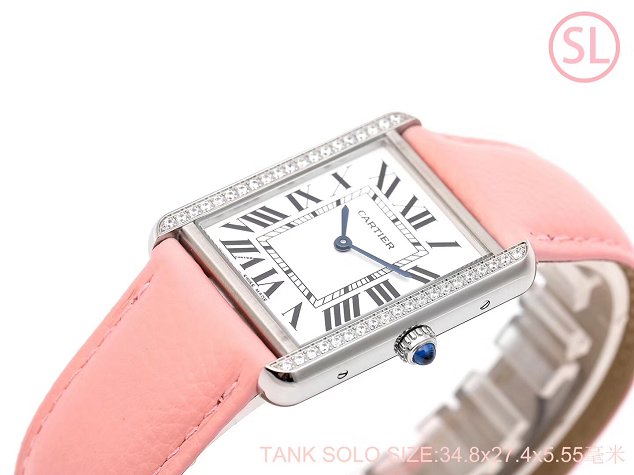 Cartier tank quartz watch diamond medium togo leather WSTA0129 pink