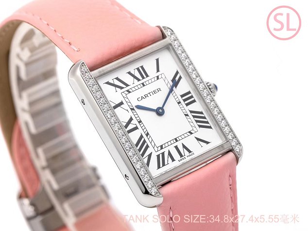 Cartier tank quartz watch diamond medium togo leather WSTA0129 pink