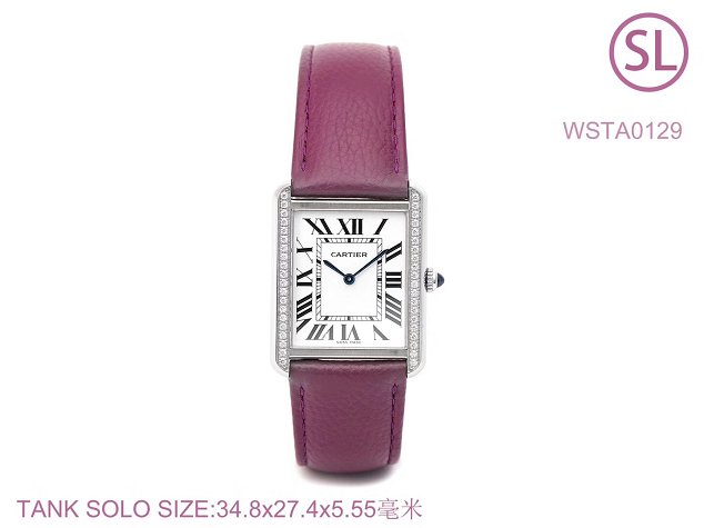 Cartier tank quartz watch diamond medium togo leather WSTA0129 purple