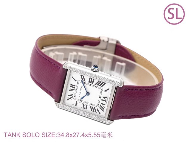 Cartier tank quartz watch diamond medium togo leather WSTA0129 purple