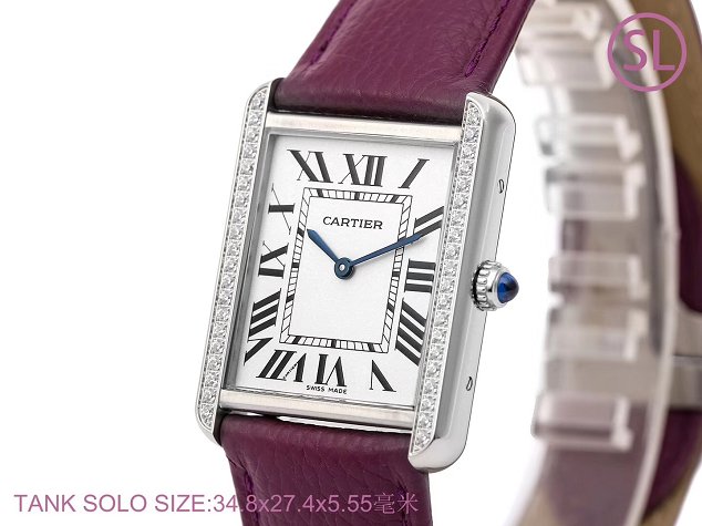 Cartier tank quartz watch diamond medium togo leather WSTA0129 purple