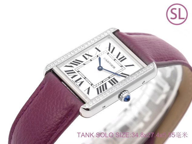 Cartier tank quartz watch diamond medium togo leather WSTA0129 purple