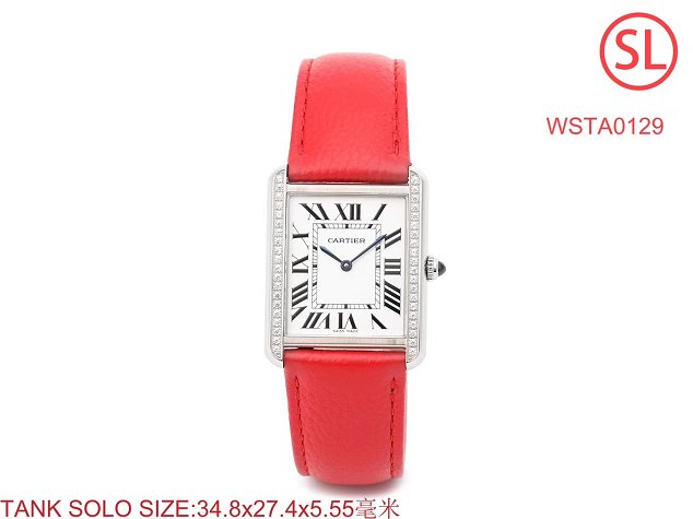 Cartier tank quartz watch diamond medium togo leather WSTA0129 red