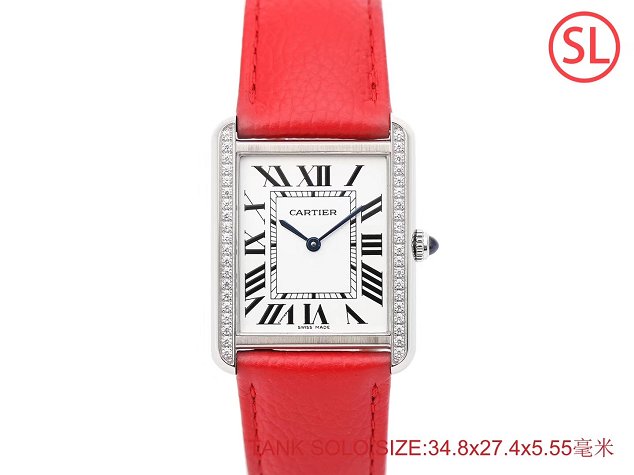 Cartier tank quartz watch diamond medium togo leather WSTA0129 red