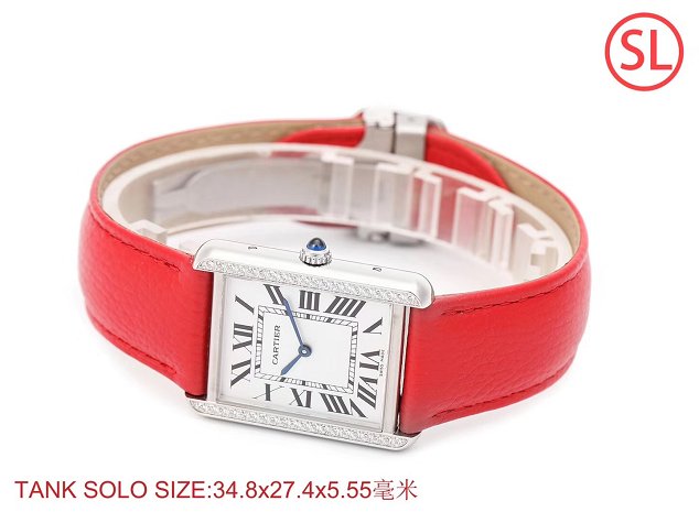 Cartier tank quartz watch diamond medium togo leather WSTA0129 red