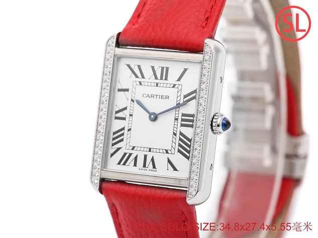 Cartier tank quartz watch diamond medium togo leather WSTA0129 red