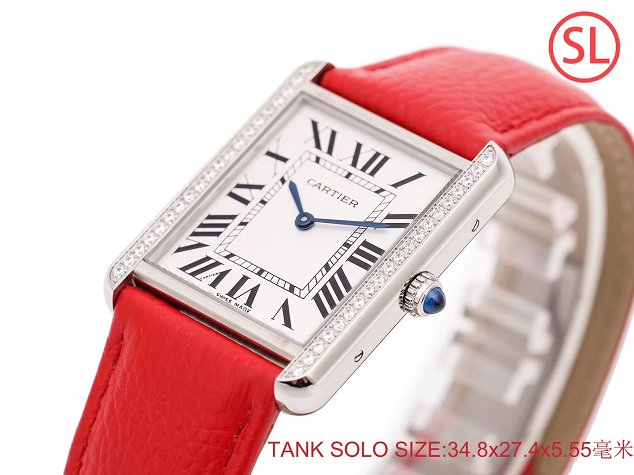 Cartier tank quartz watch diamond medium togo leather WSTA0129 red