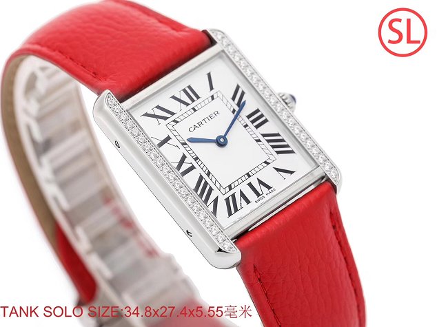 Cartier tank quartz watch diamond medium togo leather WSTA0129 red