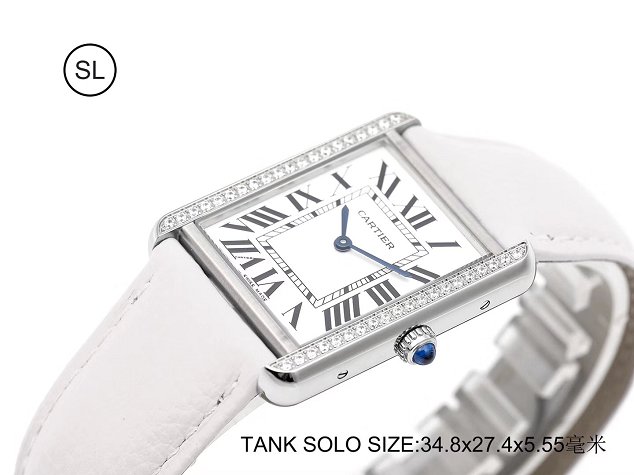 Cartier tank quartz watch diamond medium togo leather WSTA0129 white