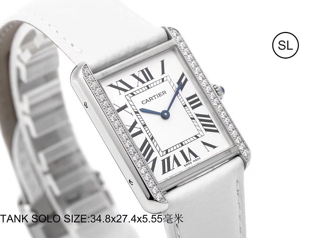 Cartier tank quartz watch diamond medium togo leather WSTA0129 white