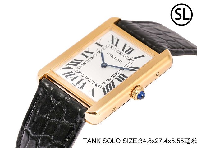 Cartier tank quartz watch medium crocodile leather WA520300 black