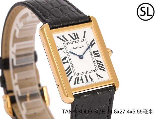 Cartier tank quartz watch medium crocodile leather WA520300 black