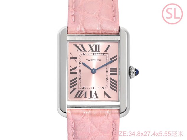 Cartier tank quartz watch medium crocodile leather WA520314 pink