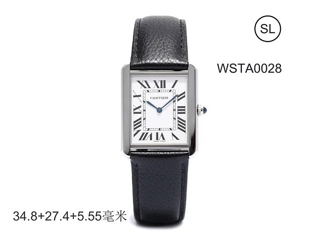 Cartier tank quartz watch medium togo leather WSTA0028 black