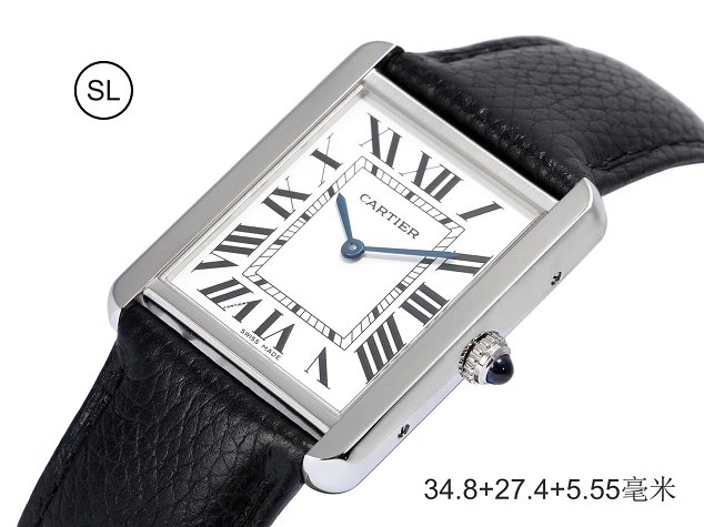 Cartier tank quartz watch medium togo leather WSTA0028 black