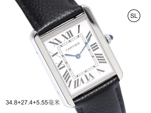 Cartier tank quartz watch medium togo leather WSTA0028 black