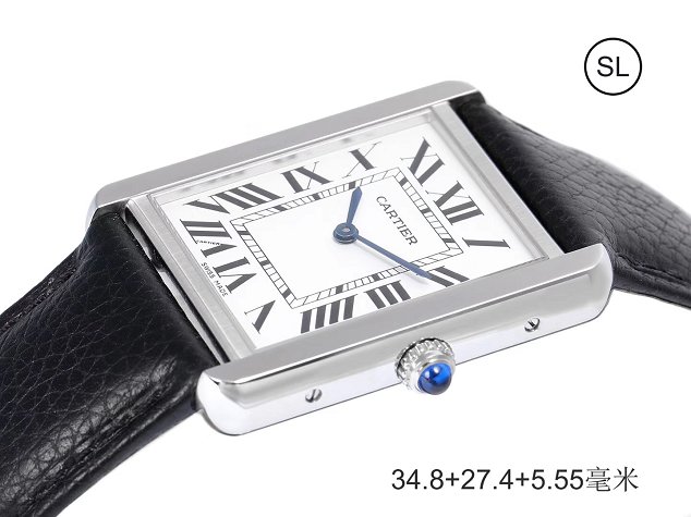 Cartier tank quartz watch medium togo leather WSTA0028 black