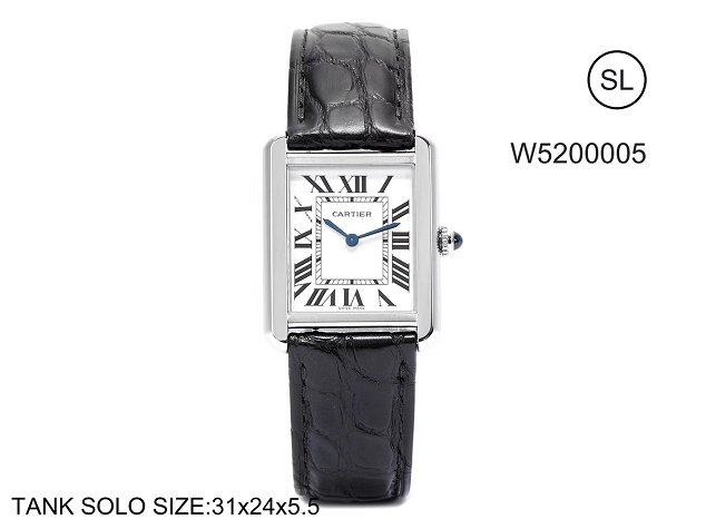 Cartier tank quartz watch small crocodile leather W5200005 black