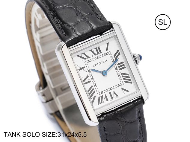 Cartier tank quartz watch small crocodile leather W5200005 black