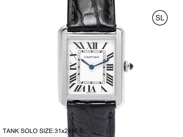 Cartier tank quartz watch small crocodile leather W5200005 black