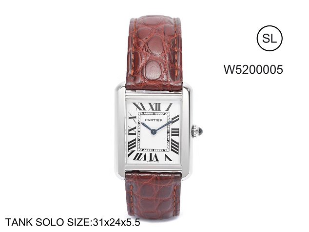 Cartier tank quartz watch small crocodile leather W5200005 coffee
