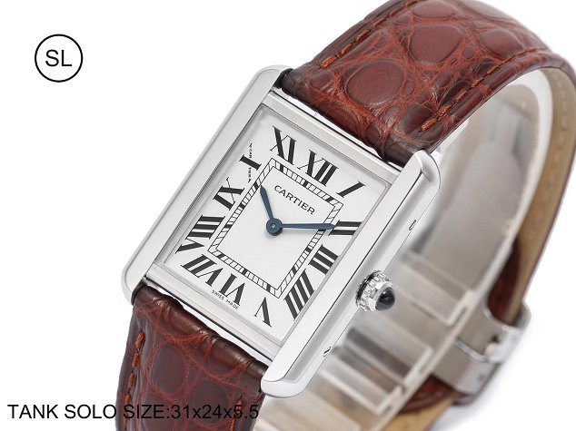 Cartier tank quartz watch small crocodile leather W5200005 coffee