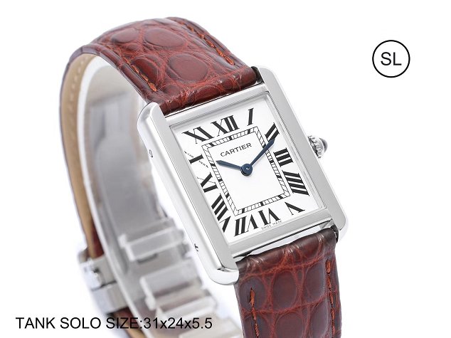 Cartier tank quartz watch small crocodile leather W5200005 coffee