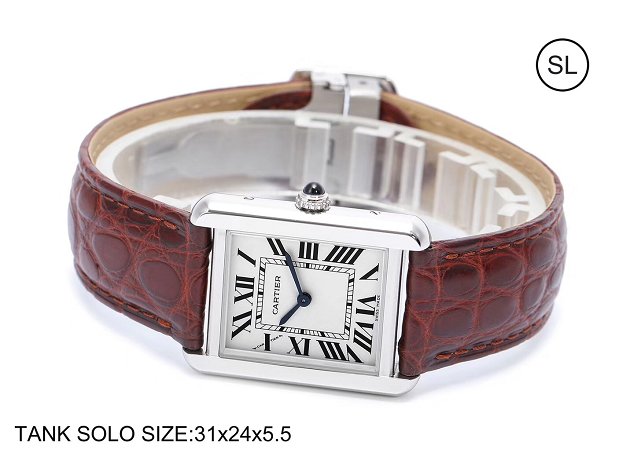 Cartier tank quartz watch small crocodile leather W5200005 coffee