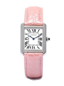Cartier tank quartz watch small crocodile leather W5200005 pink