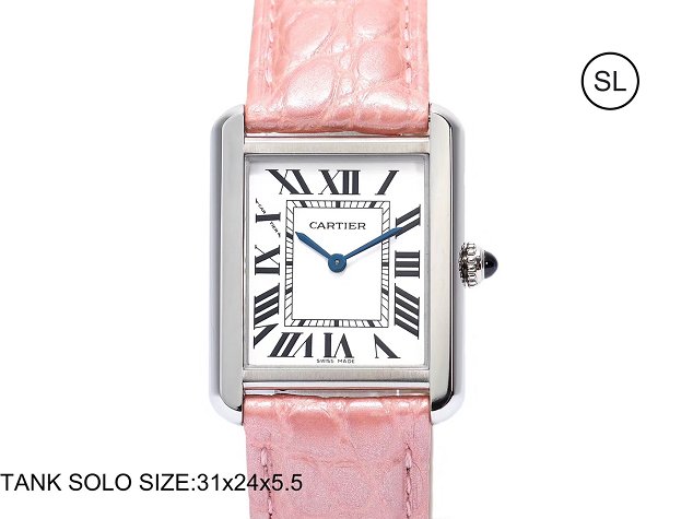 Cartier tank quartz watch small crocodile leather W5200005 pink