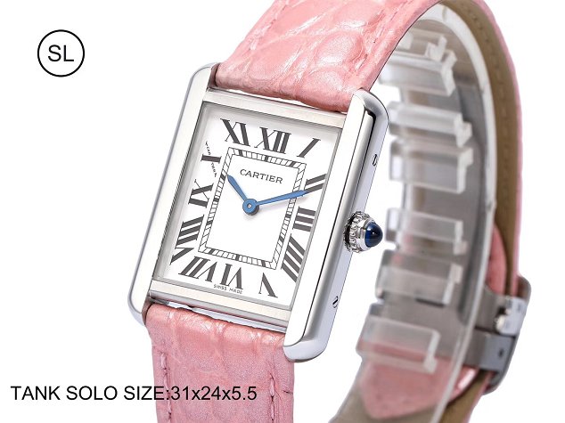 Cartier tank quartz watch small crocodile leather W5200005 pink