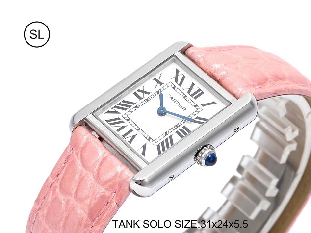 Cartier tank quartz watch small crocodile leather W5200005 pink