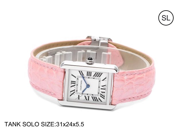 Cartier tank quartz watch small crocodile leather W5200005 pink