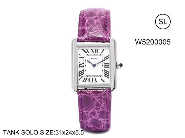 Cartier tank quartz watch small crocodile leather W5200005 purple